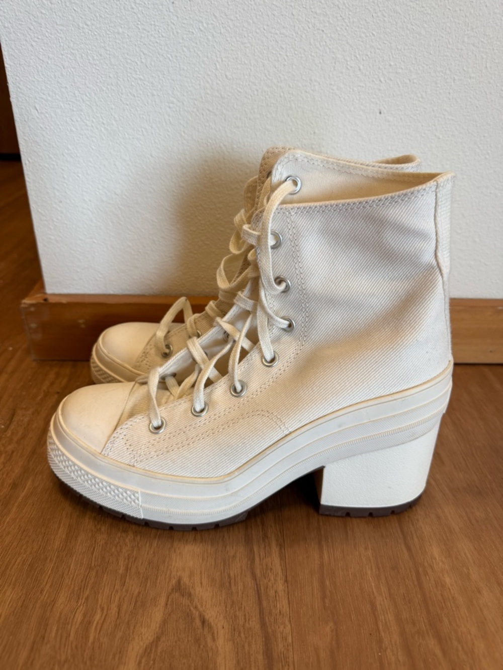 Chunky Platform Lace-Up High-Top Boots in Cream